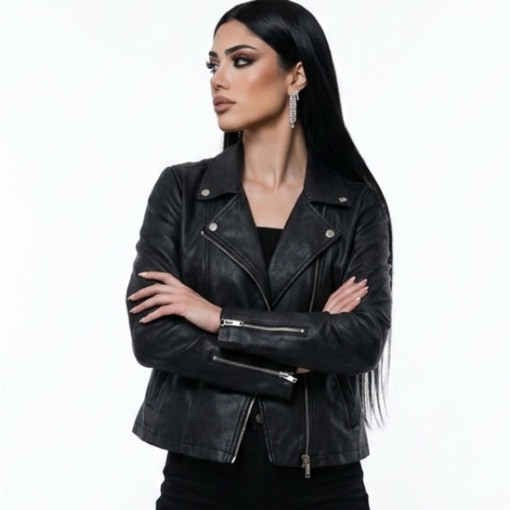 New Z Supply Black Faux Leather Moto Jacket